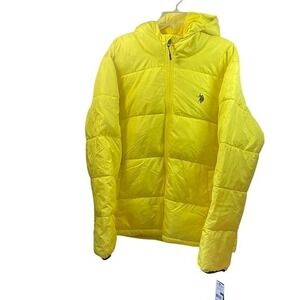 US Polo Assn Yellow Puffer Jacket Hooded Full Zip Lightweight‎ Coat